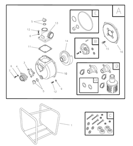 Main Unit Diagram and Parts List for 073010-0-WP2-60  Briggs and Stratton Water Pump